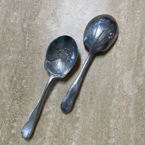 $250 Sterling silver stainless serving spoons (2) handmade with intricate detail